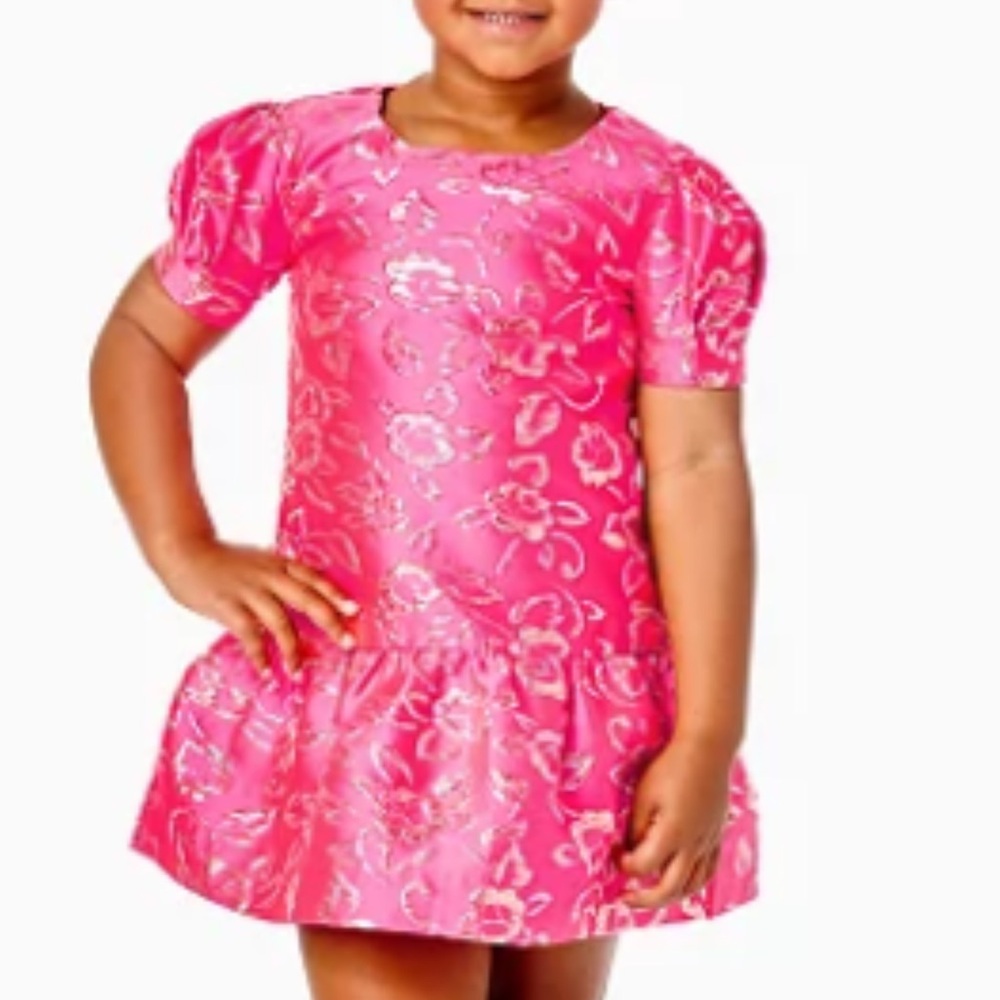 Floral Pink and Gold Lilly Dress - Girls